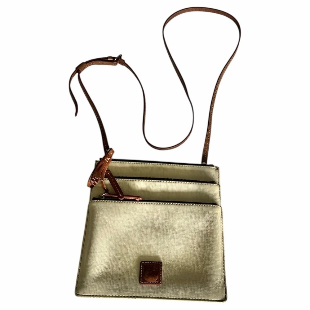 Dooney & Bourke | Triple Zip Ivory & Brown Slim Leather Crossbody Bag EUC